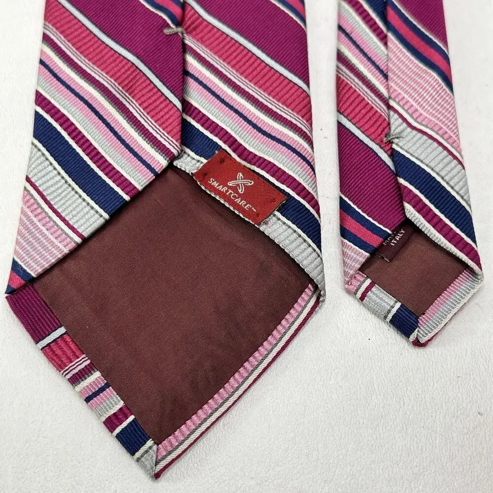 Nordstrom Tie Mens 58 in Silk Cranberry Red Gray Black Diagonal Striped Wide